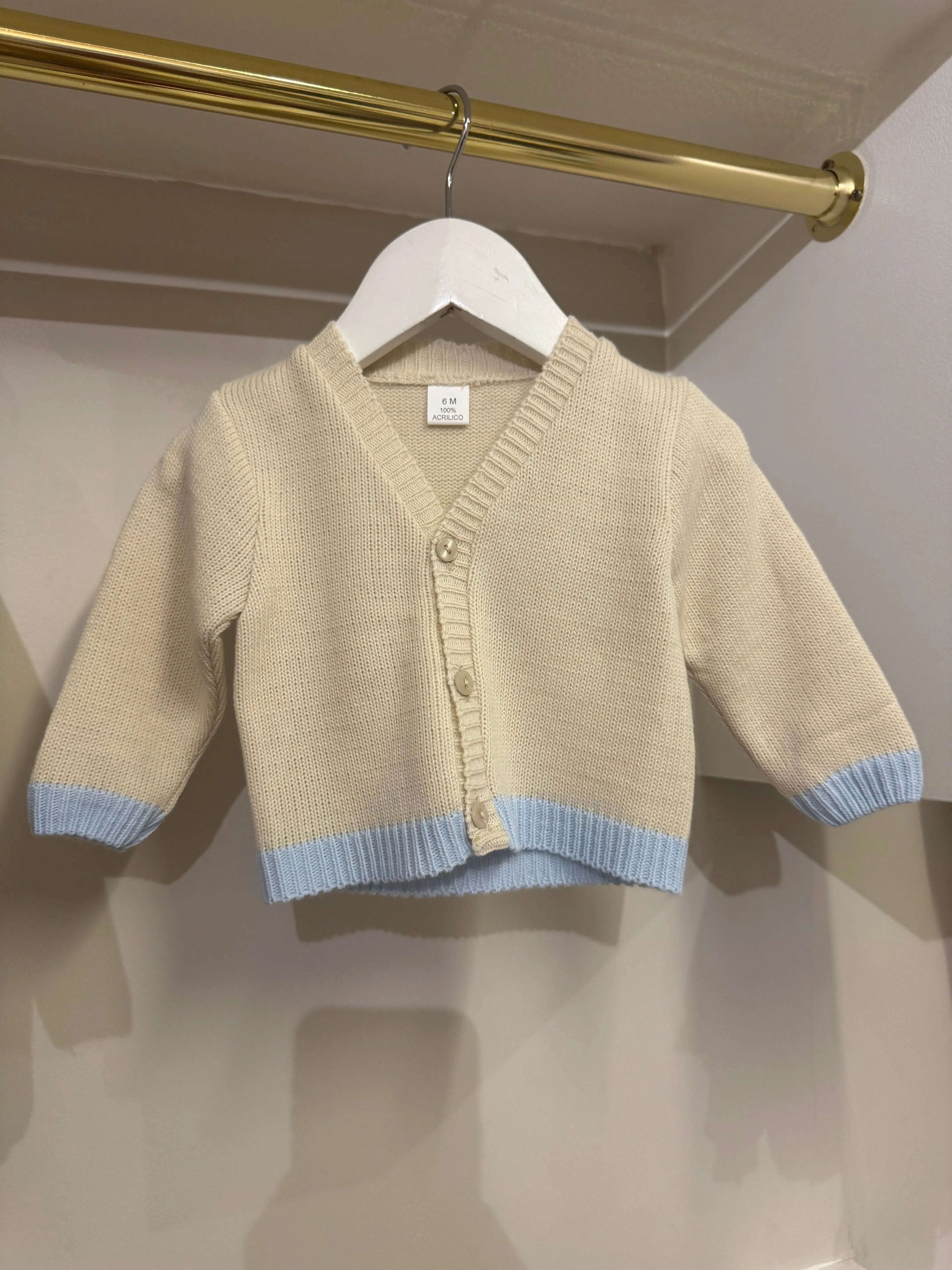 Boys Baby Camel & Blue Knitted Romper & Cardigan Dainty Delilah
