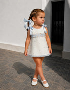 SS26 Baby Girls Blue Spot Open Back Tulle Dress Dainty Delilah