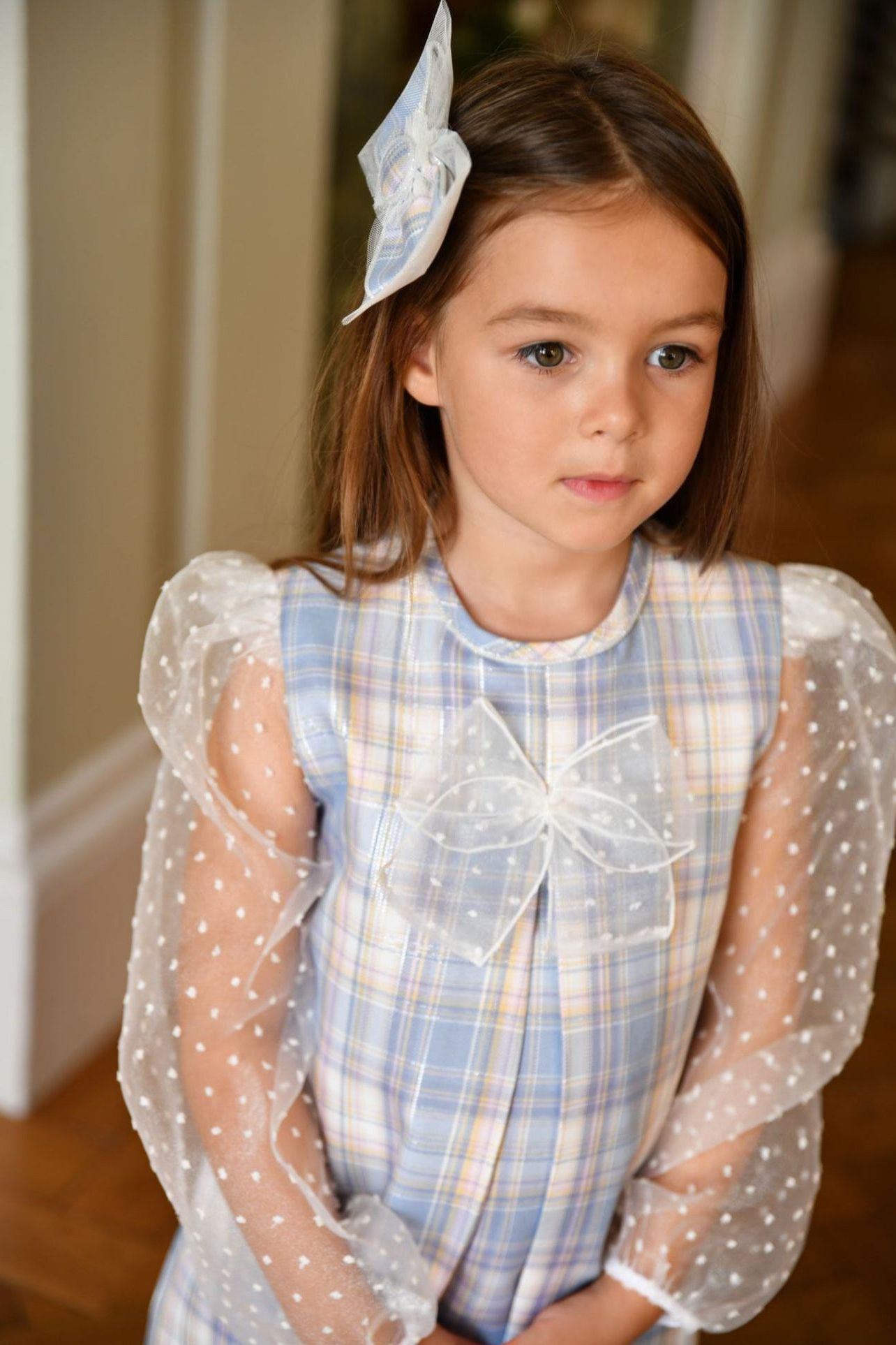 AW24 Babine Girls Blue & Silver Organza Arms Dress