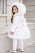 Girls White Frilly Fur Coat Dainty Delilah