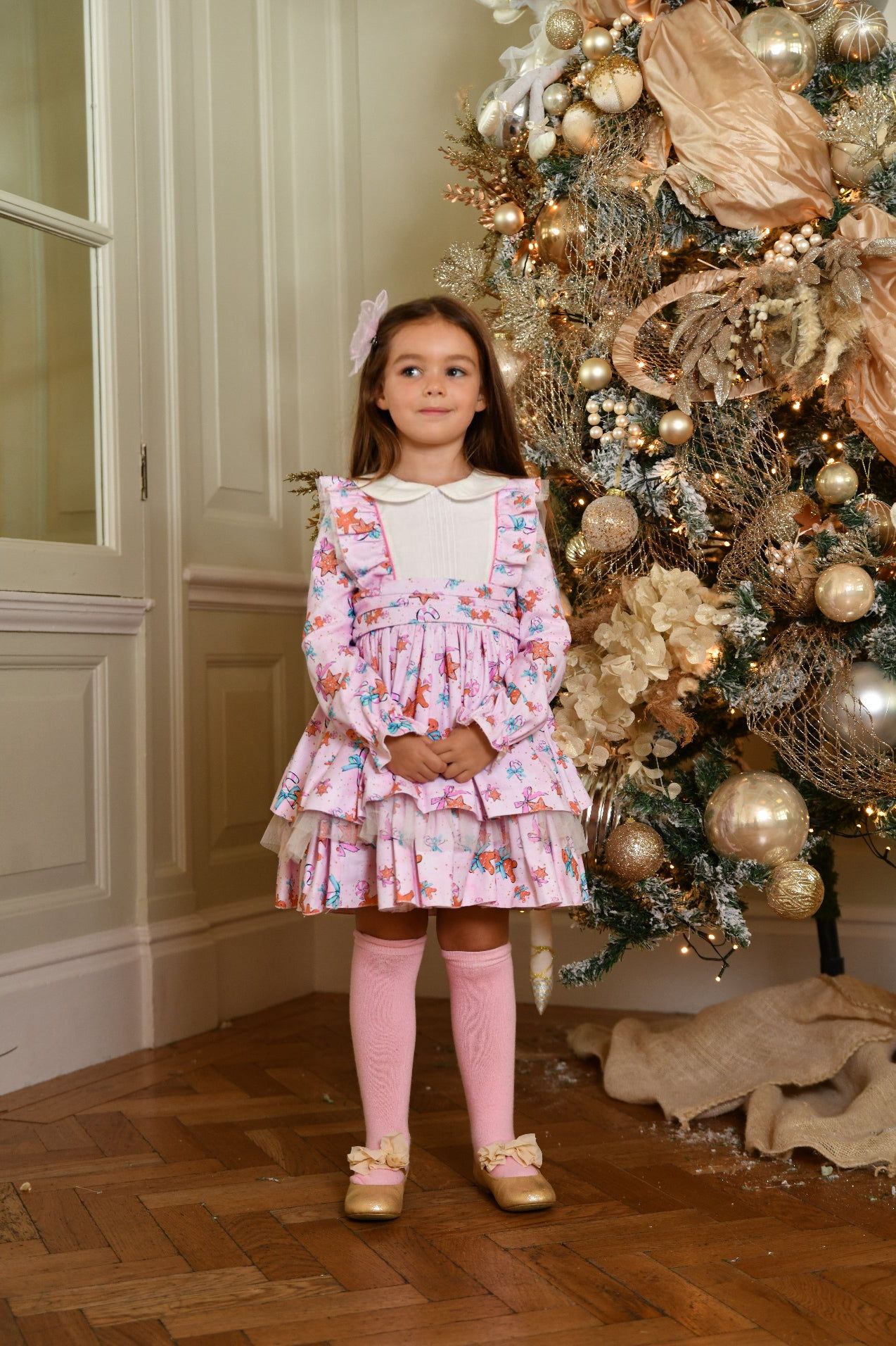 AW24 Babine Girls Pink Gingerbread Puffball Dress