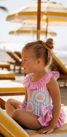 SS26 By Dot Girls  Castle Stripe Swimming Costume By Dot Kids