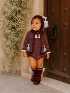 AW26 Rahigo Baby Girls Burgundy Cardigan,Pinafore,Shirt,Bonnet & Socks Rahigo Moda Infantil