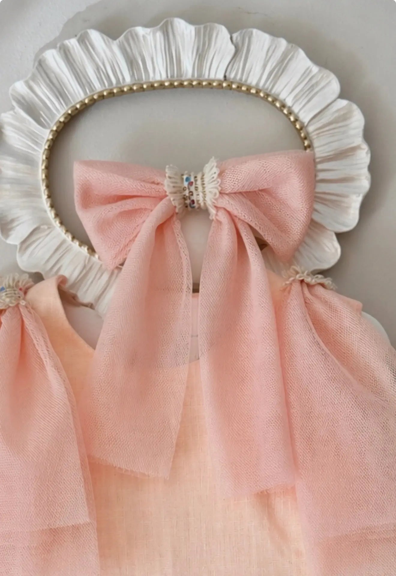 SS26 Naxos Girls Peach Linen Tulle Hair Bow Naxos