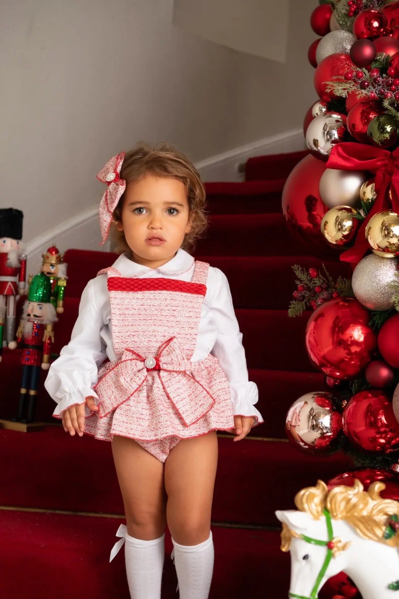 AW25 Naxos Baby Girls Red Tweed Romper Set Naxos