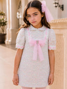 AW26 Naxos Pink Tweed Tulle Girls A Line Dress Naxos