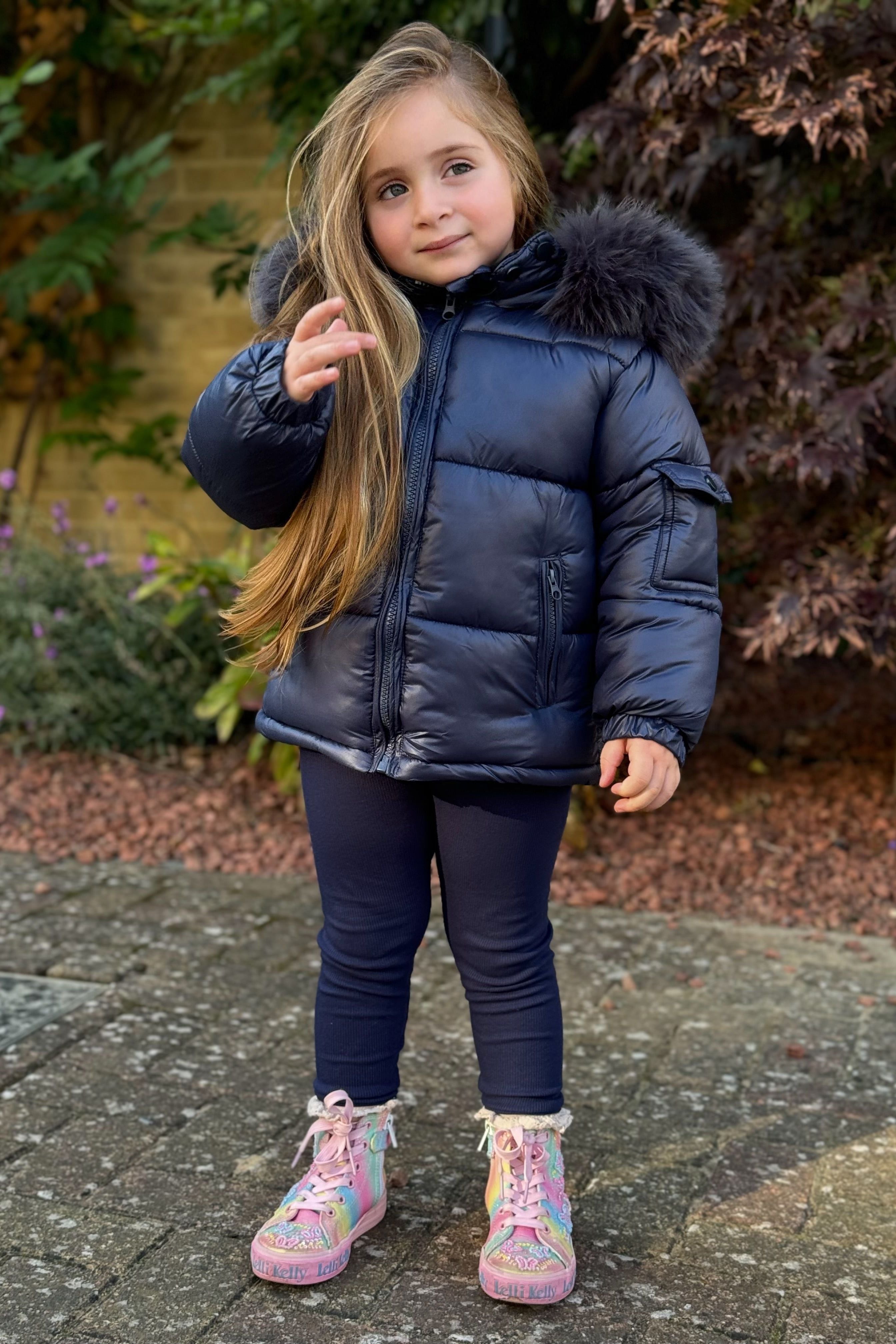 Unisex Navy Blue Fur Hood Coat - Dainty Delilah