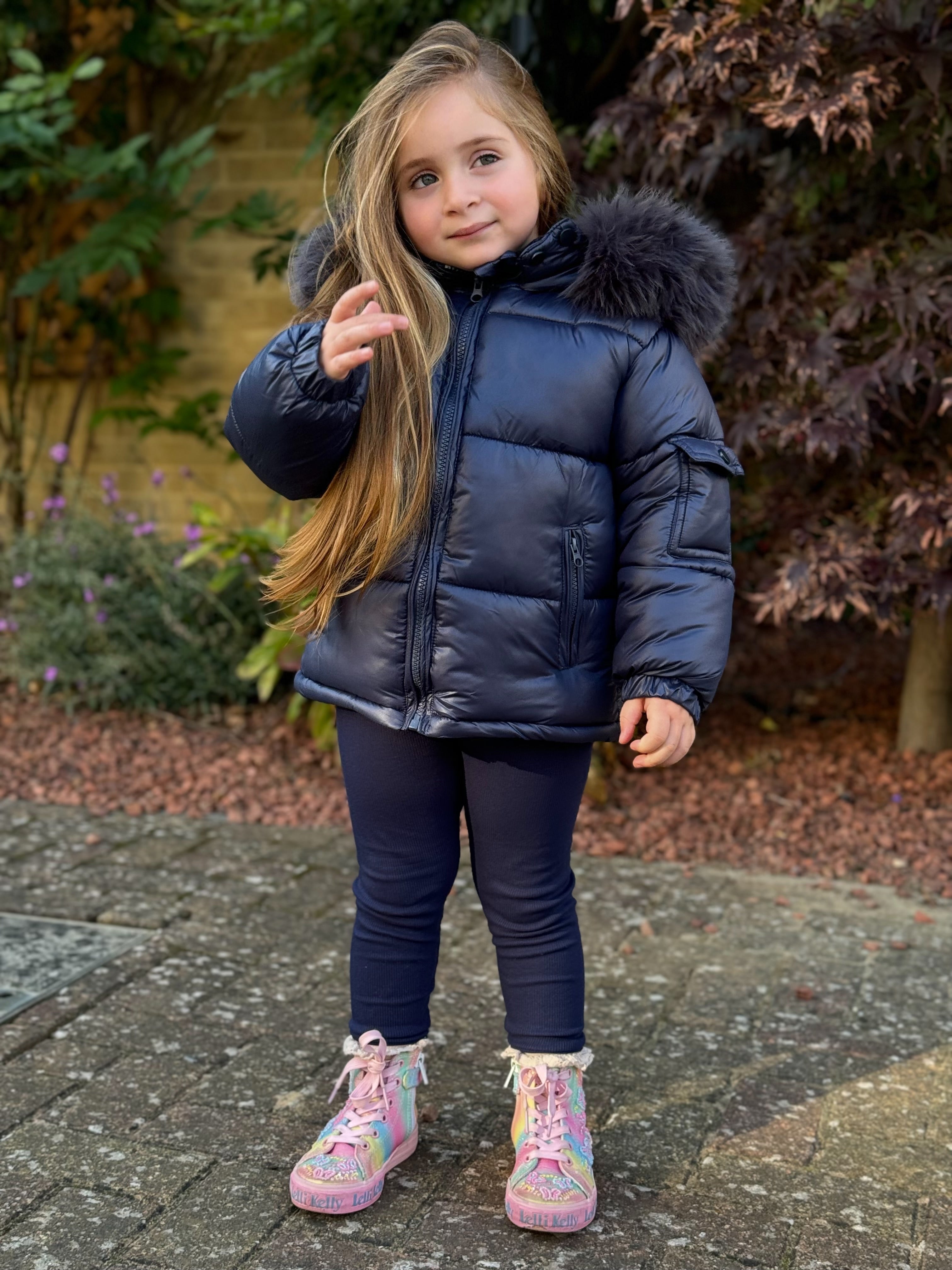 Unisex Navy Blue Fur Hood Coat - Dainty Delilah