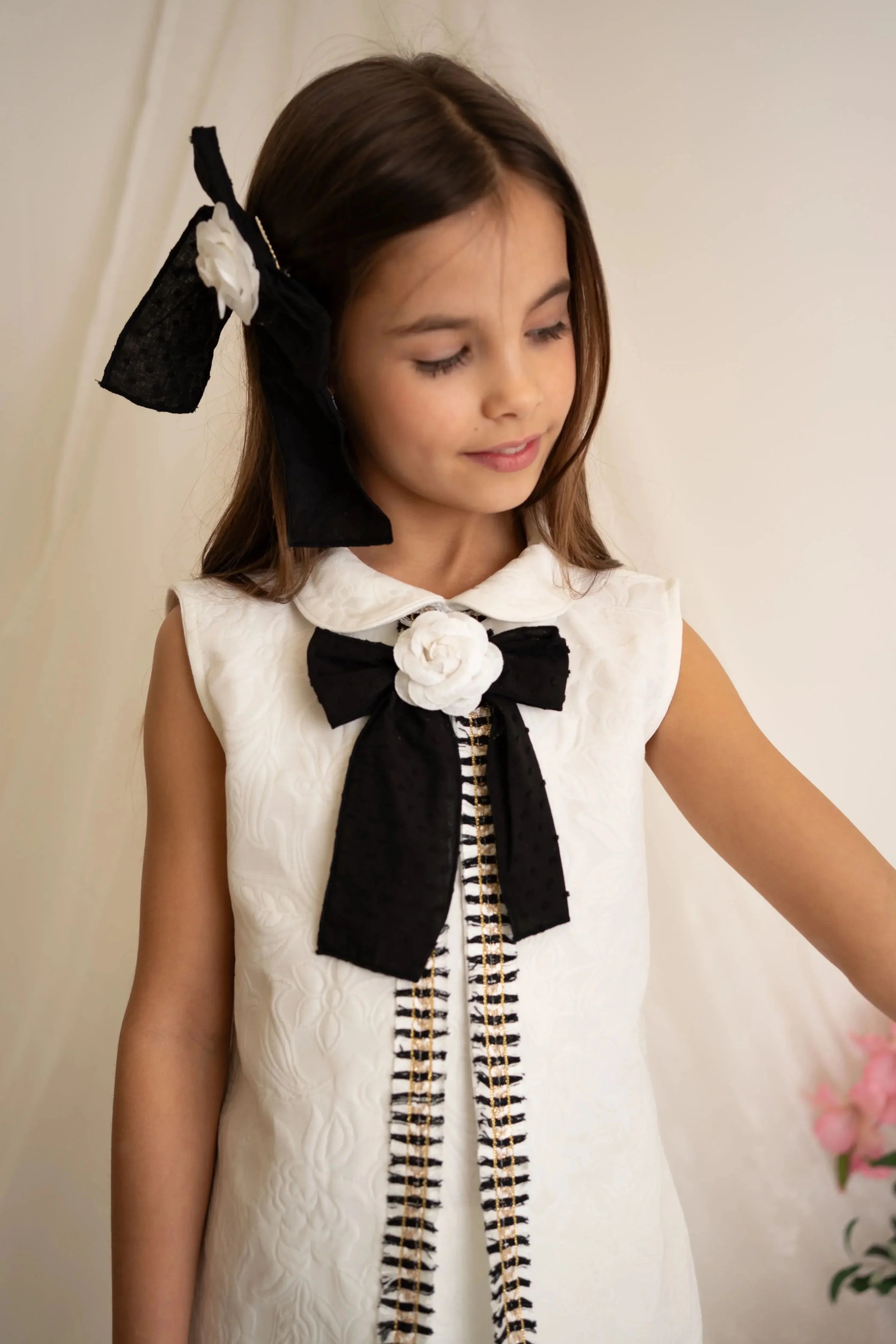 SS26 Naxos Girls Black Chanel Flower Hair Bow Naxos