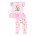 SS26 Girls Pink Tulle Teddy Bear T-Shirt & Legging Set Dainty Delilah
