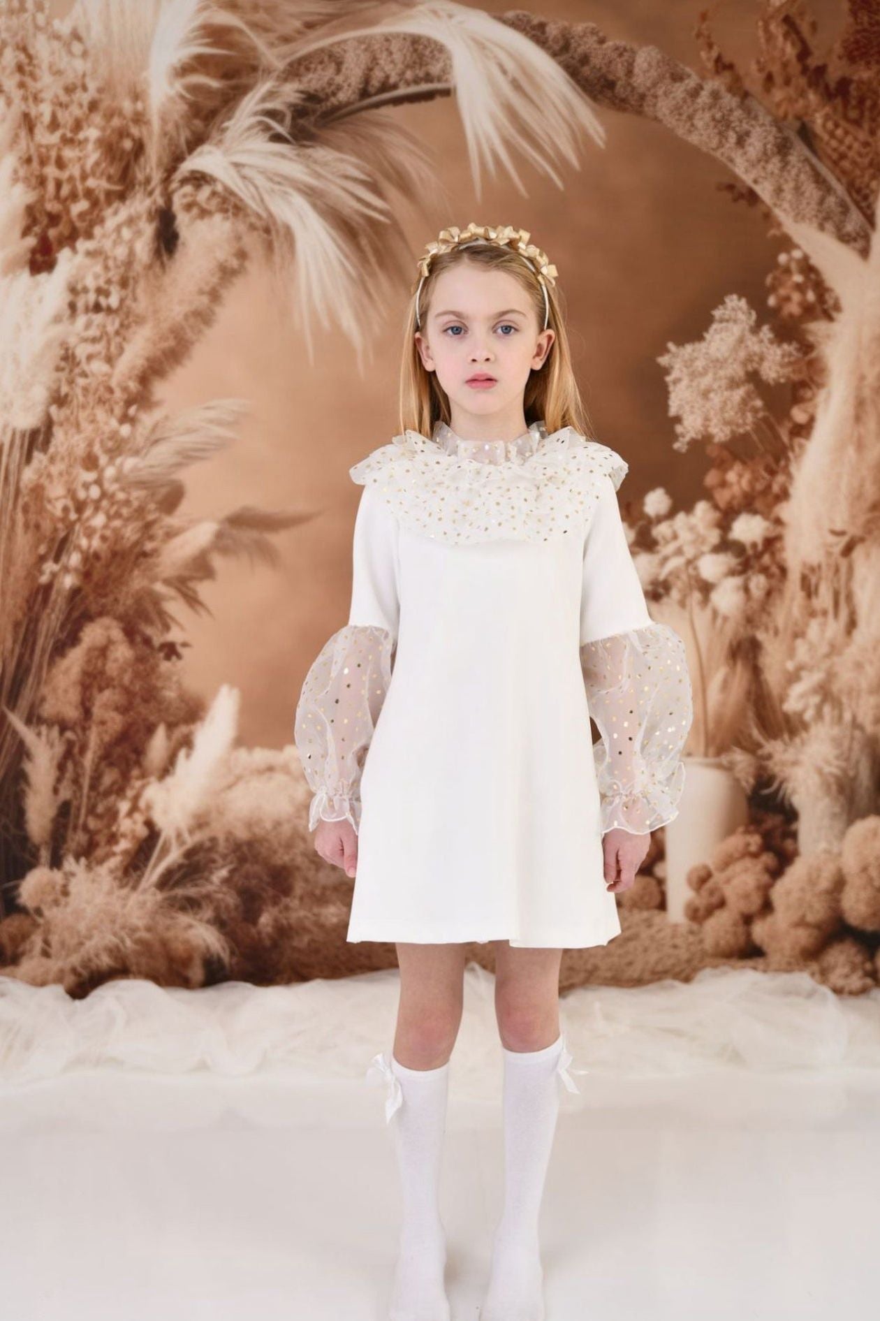 AW24 Rochy Girls Cream & Gold Aline Dress