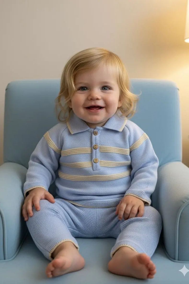 Boys Baby Blue & Camel Knitted Tracksuit Dainty Delilah