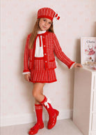 AW26 Rahigo Red Knit Skirt Set with Cardigan, Beret & Socks Rahigo Moda Infantil