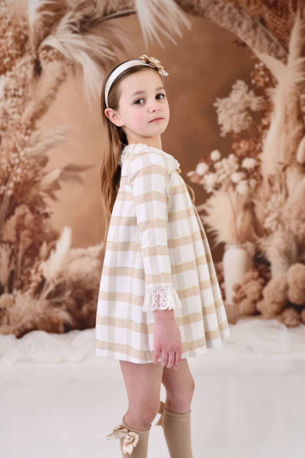 AW24 Rochy Girls Glitter Check Aline Lace Dress