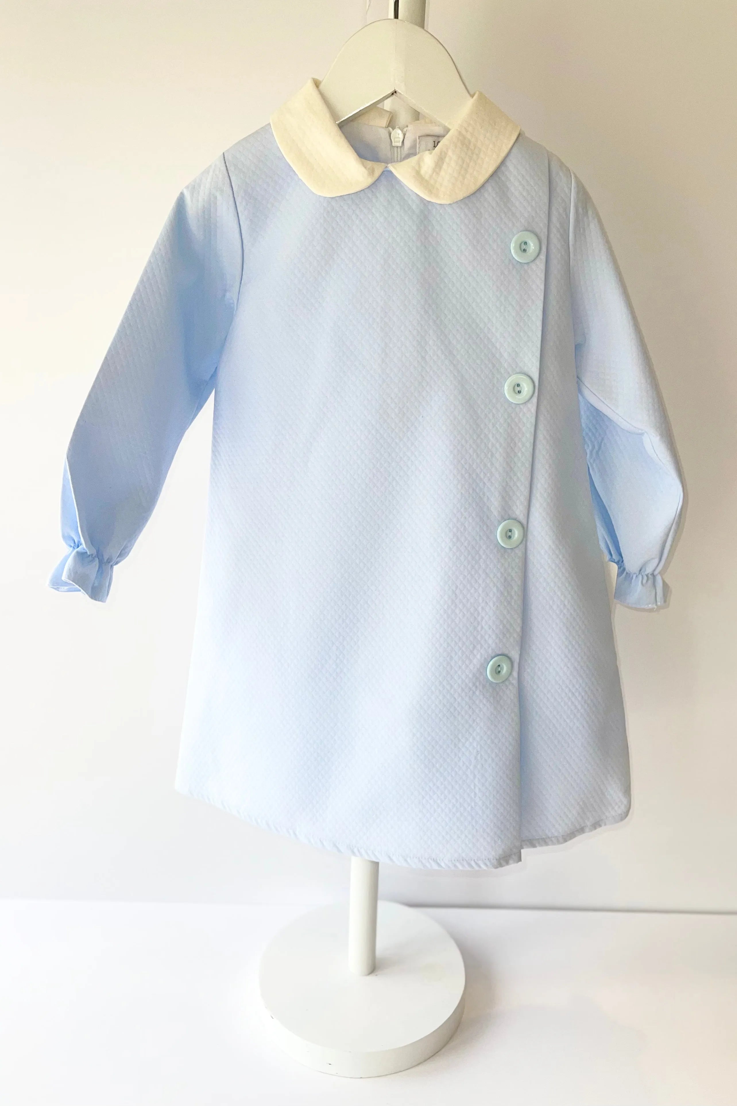 AW22 Lor Miral Blue Pique Button Dress 421 - dainty delilah spanish childrens clothing