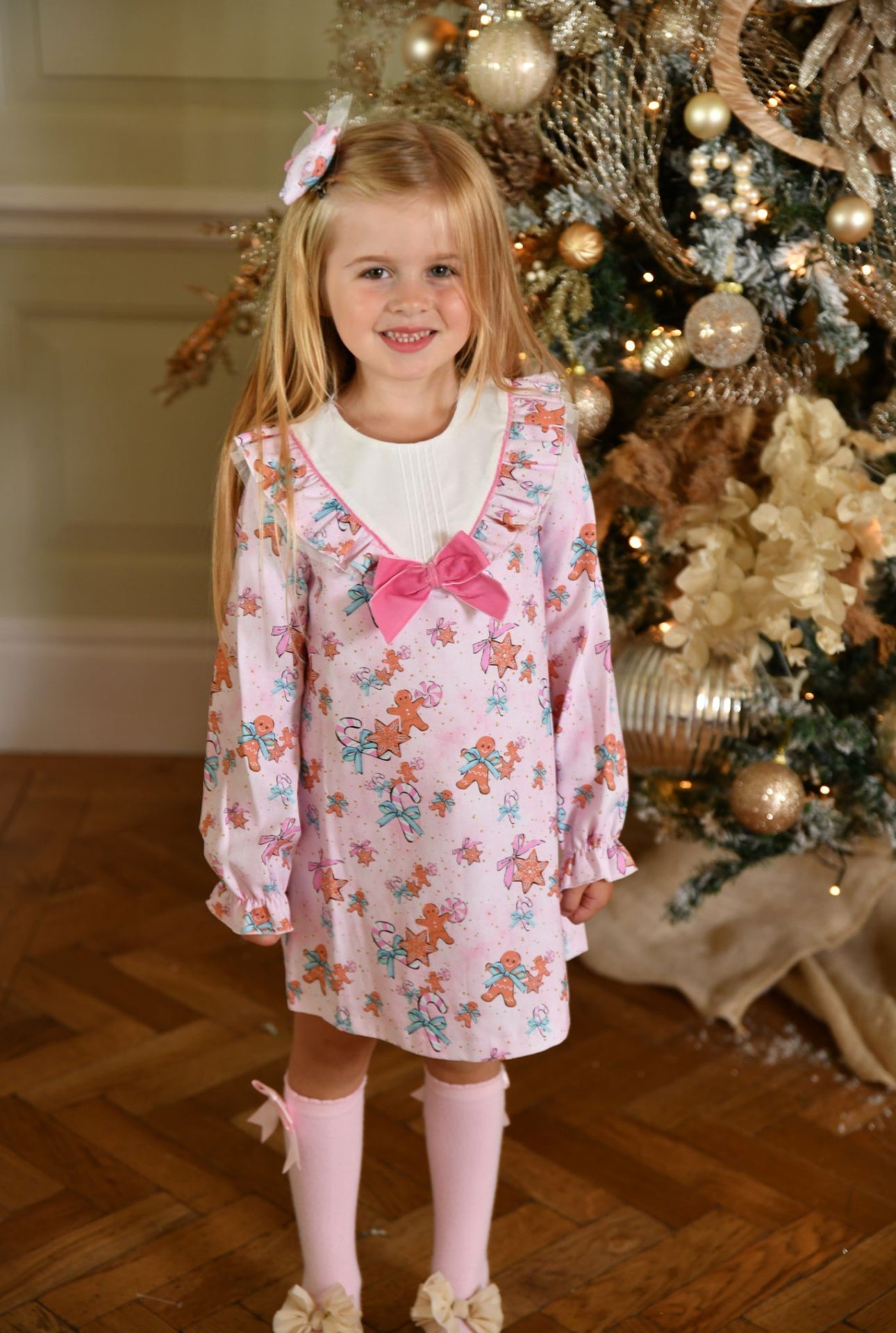 AW24 Babine Girls Pink Gingerbread Aline Dress Dainty Delilah