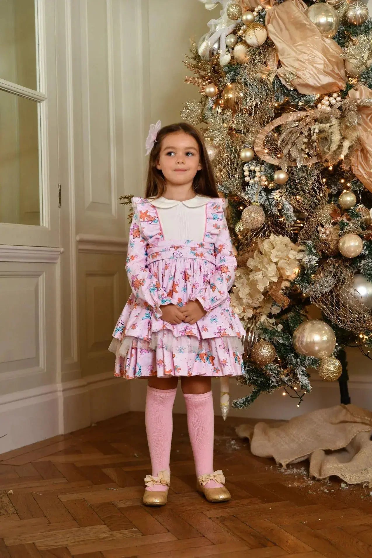 AW24 Babine Girls Pink Gingerbread Puffball Dress Dainty Delilah