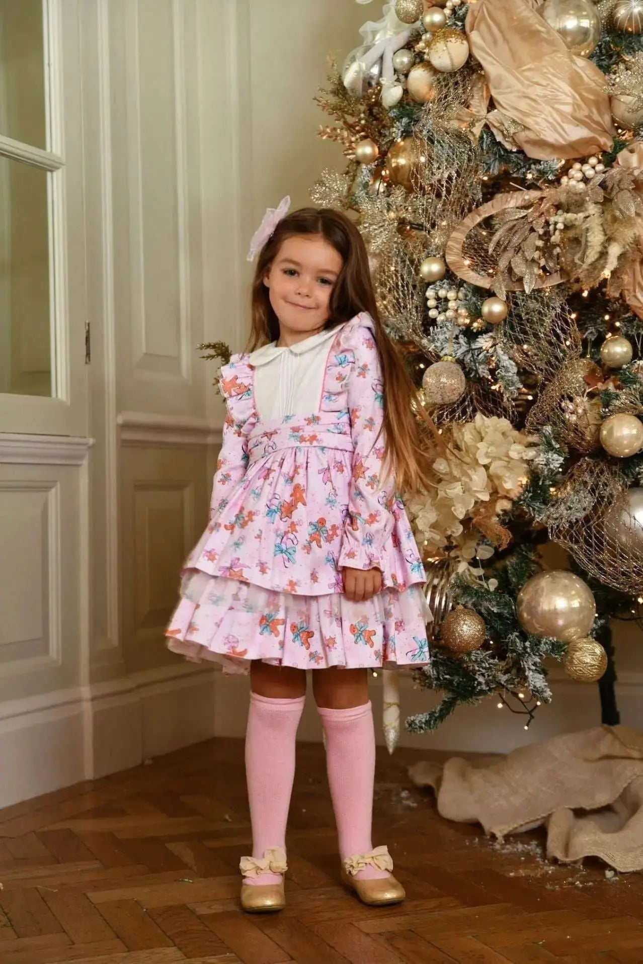 AW24 Babine Girls Pink Gingerbread Puffball Dress Dainty Delilah