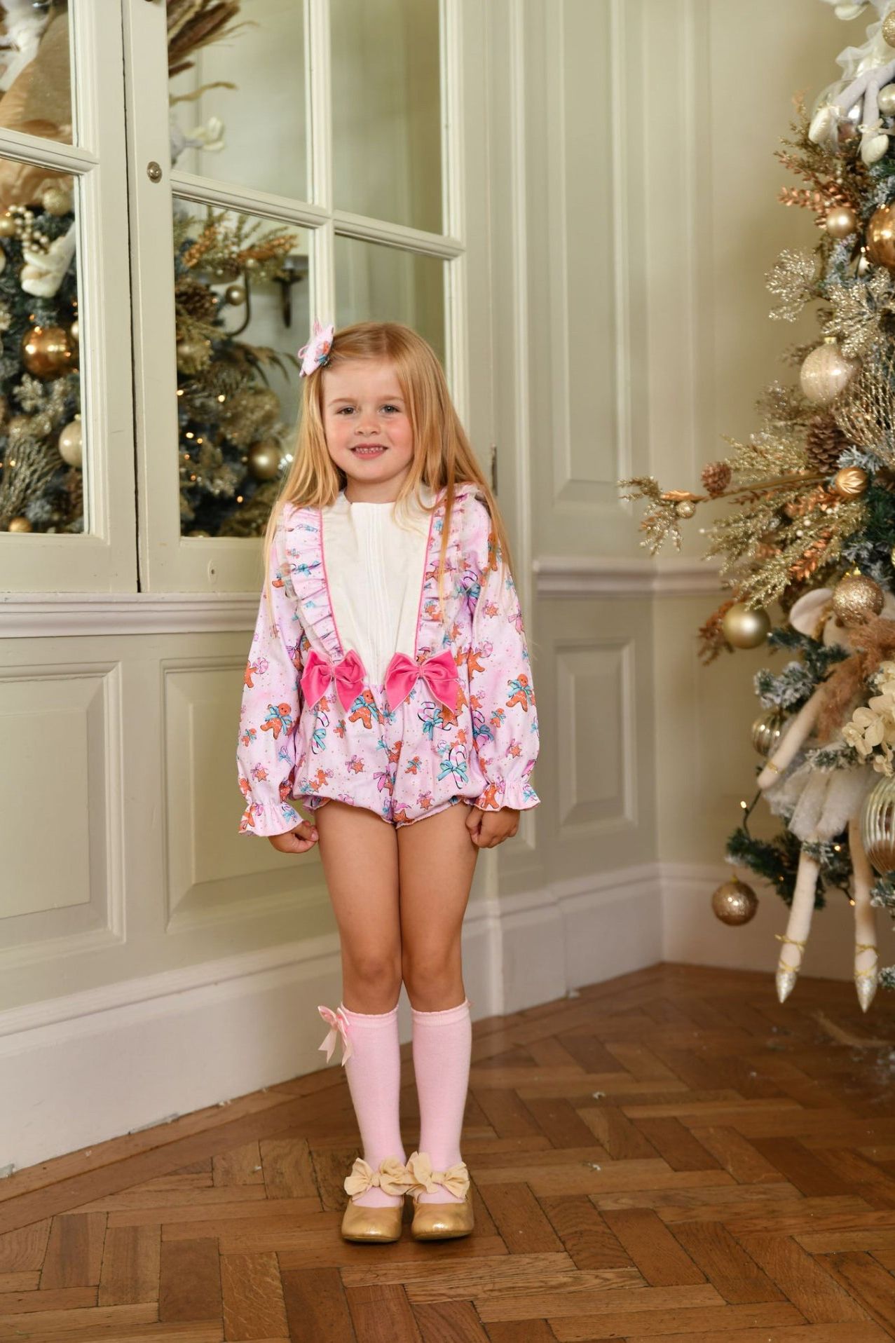 AW24 Babine Girls Pink Gingerbread Romper Dainty Delilah