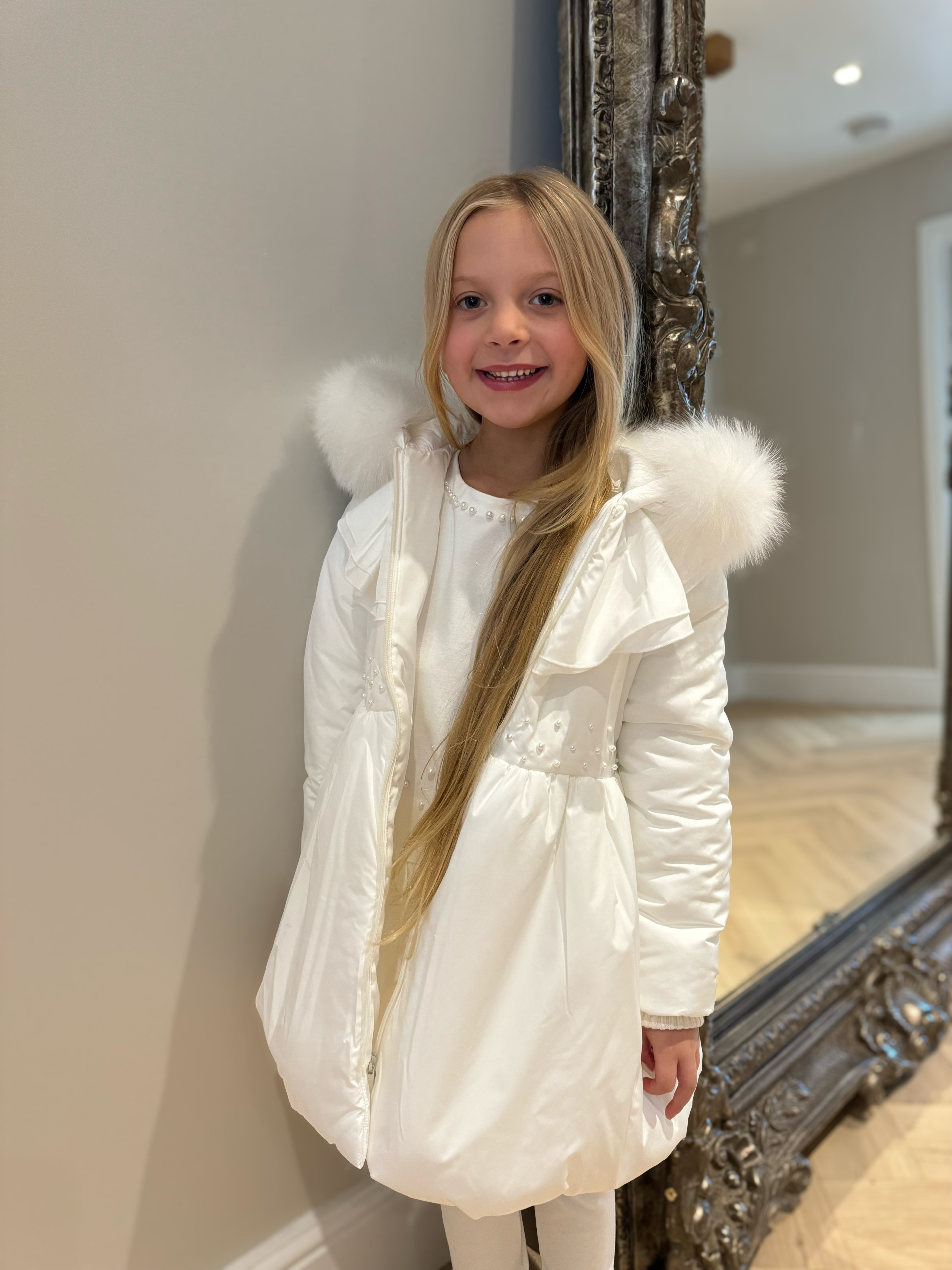 AW24 Bimbalo Girls Cream Fur Pearl Coat Dainty Delilah