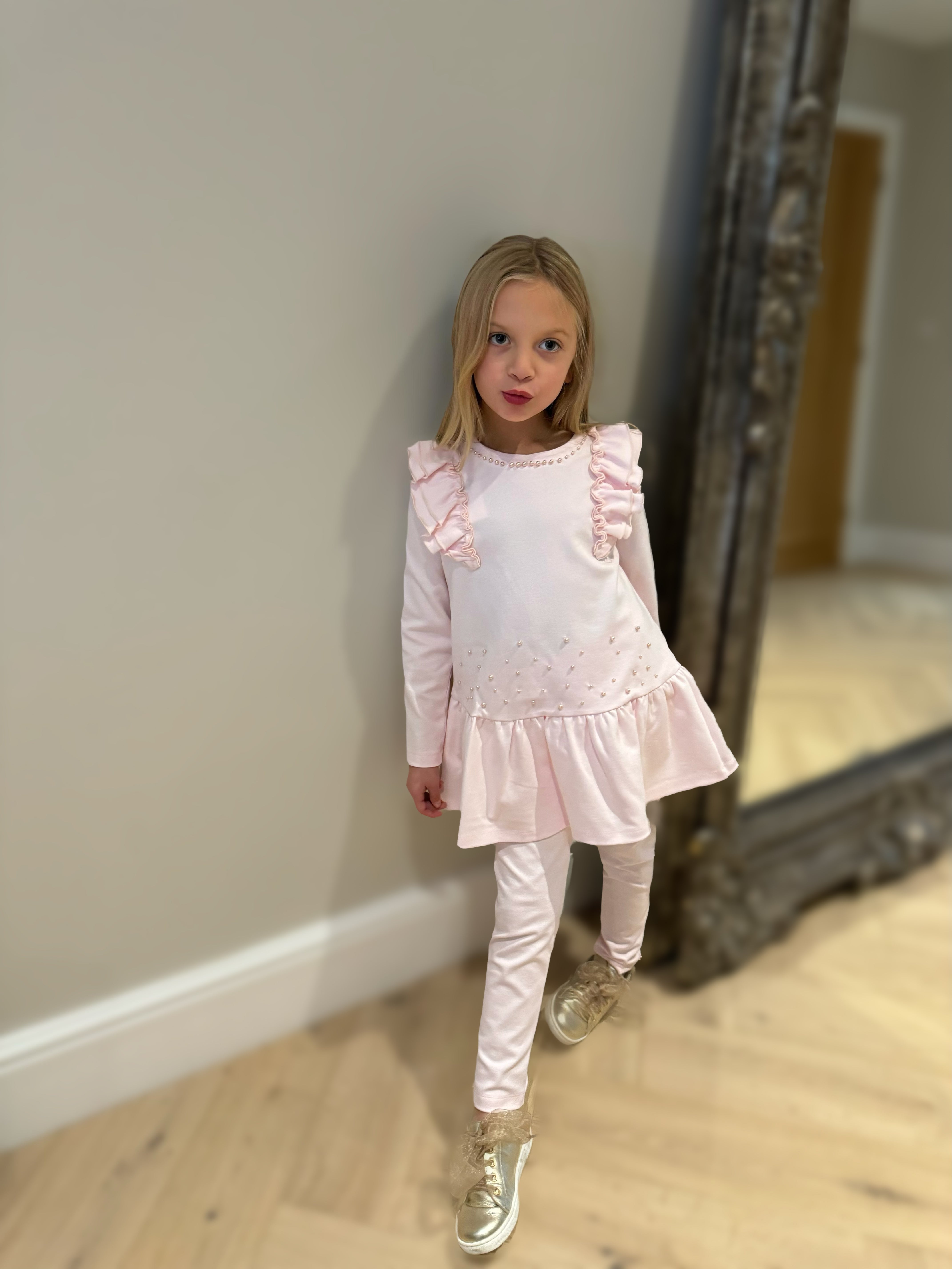 AW24 Bimbalo Girls Pink Pearl Legging Set Dainty Delilah