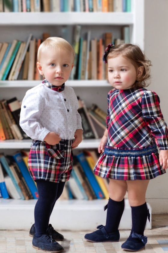 AW24 Miranda Baby Girls Pink & Navy Check Dress 150V Dainty Delilah