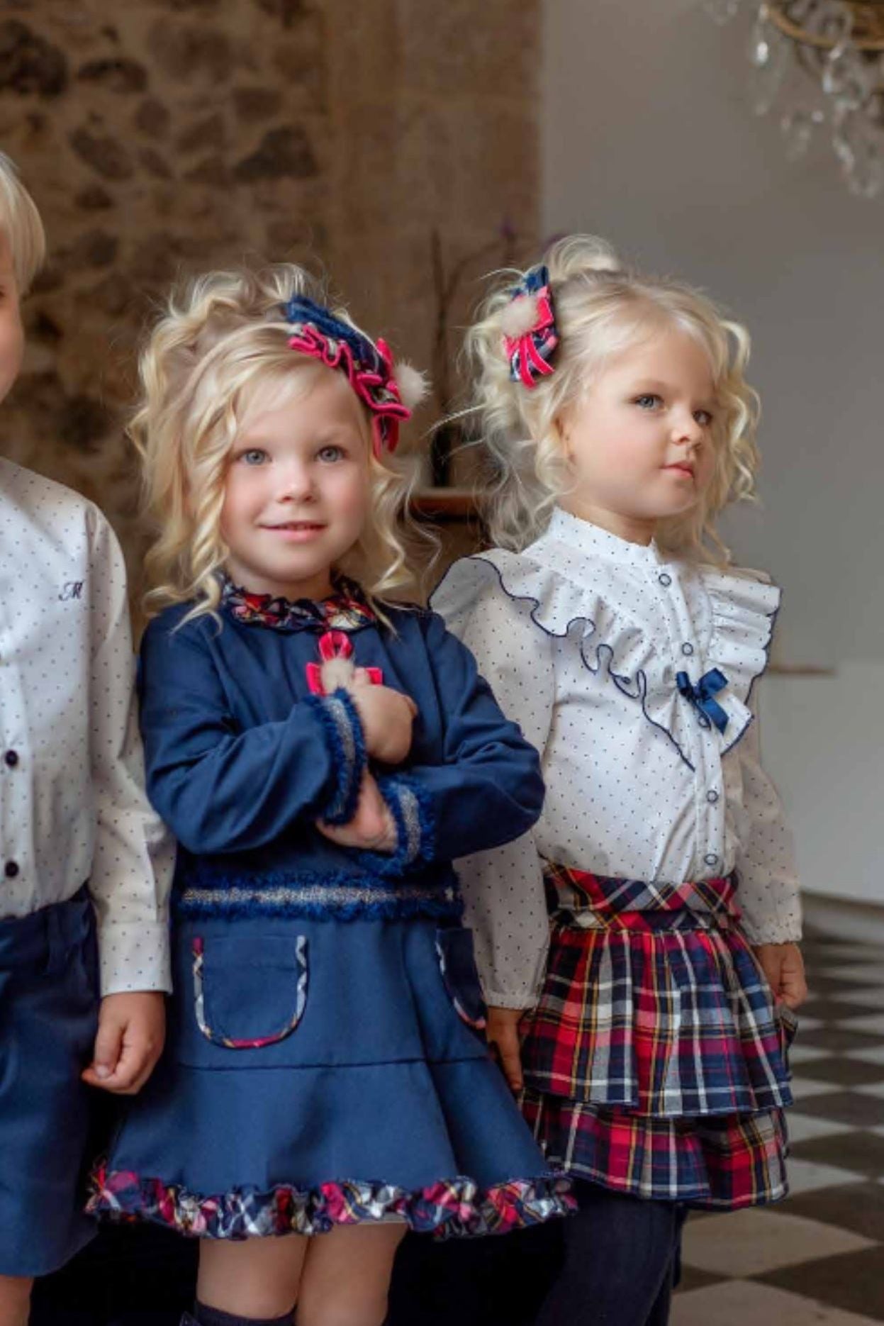 AW24 Miranda Girls Pink & Navy Check Skirt Set 250 Dainty Delilah