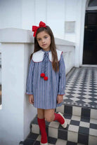 AW25 Babine Girls Navy Stripe & Collar Dress