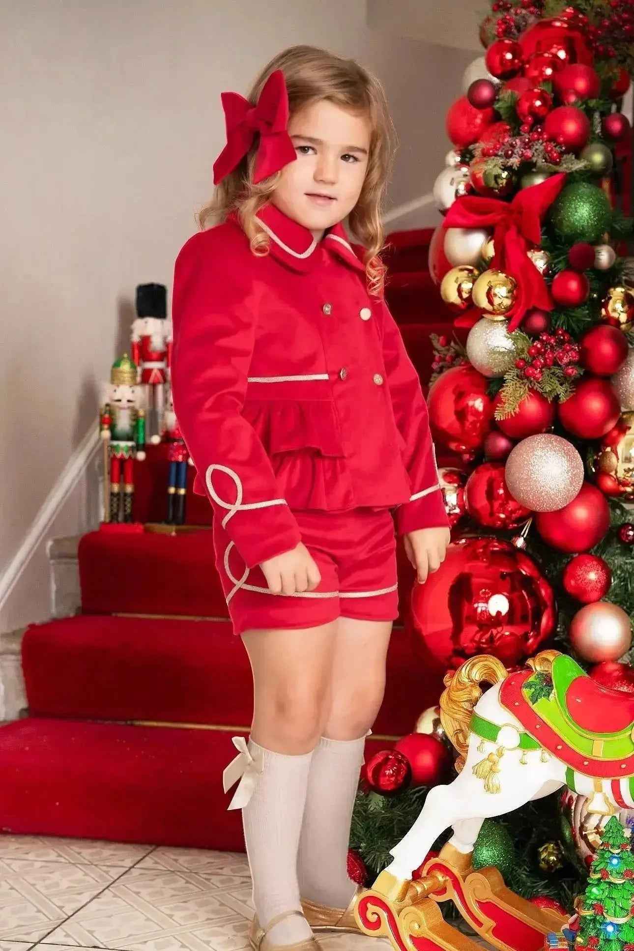 AW25 Babine Girls Red Velvet Blazer Set