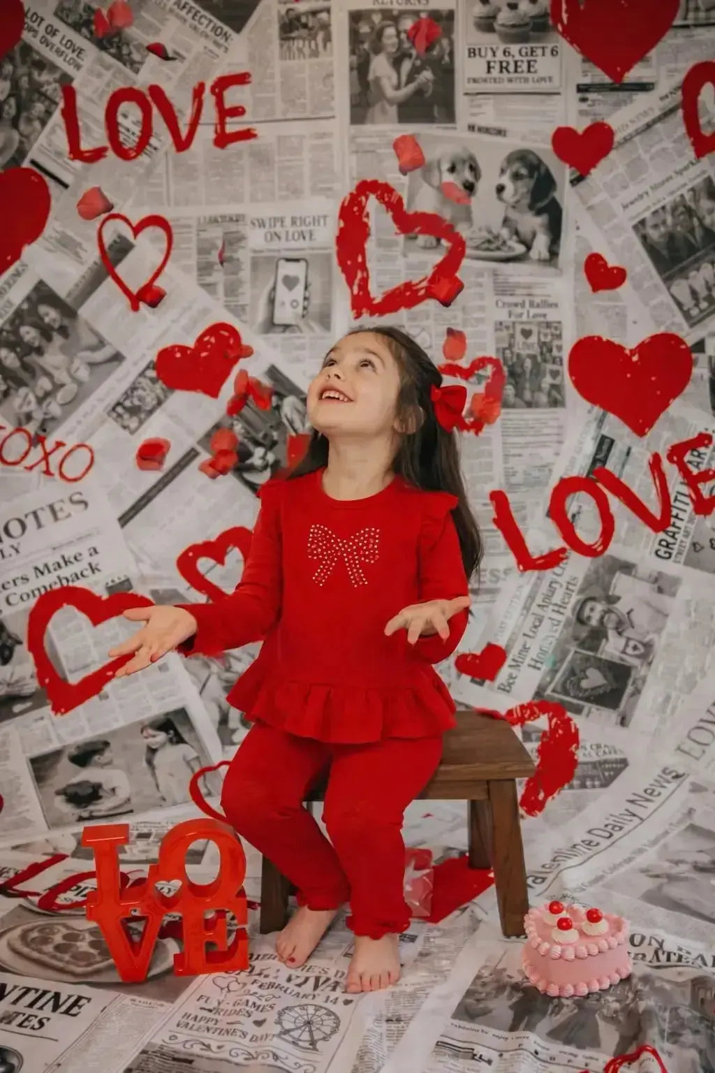 AW25 Girls Red Diamanté Bow Tracksuit Dainty Delilah