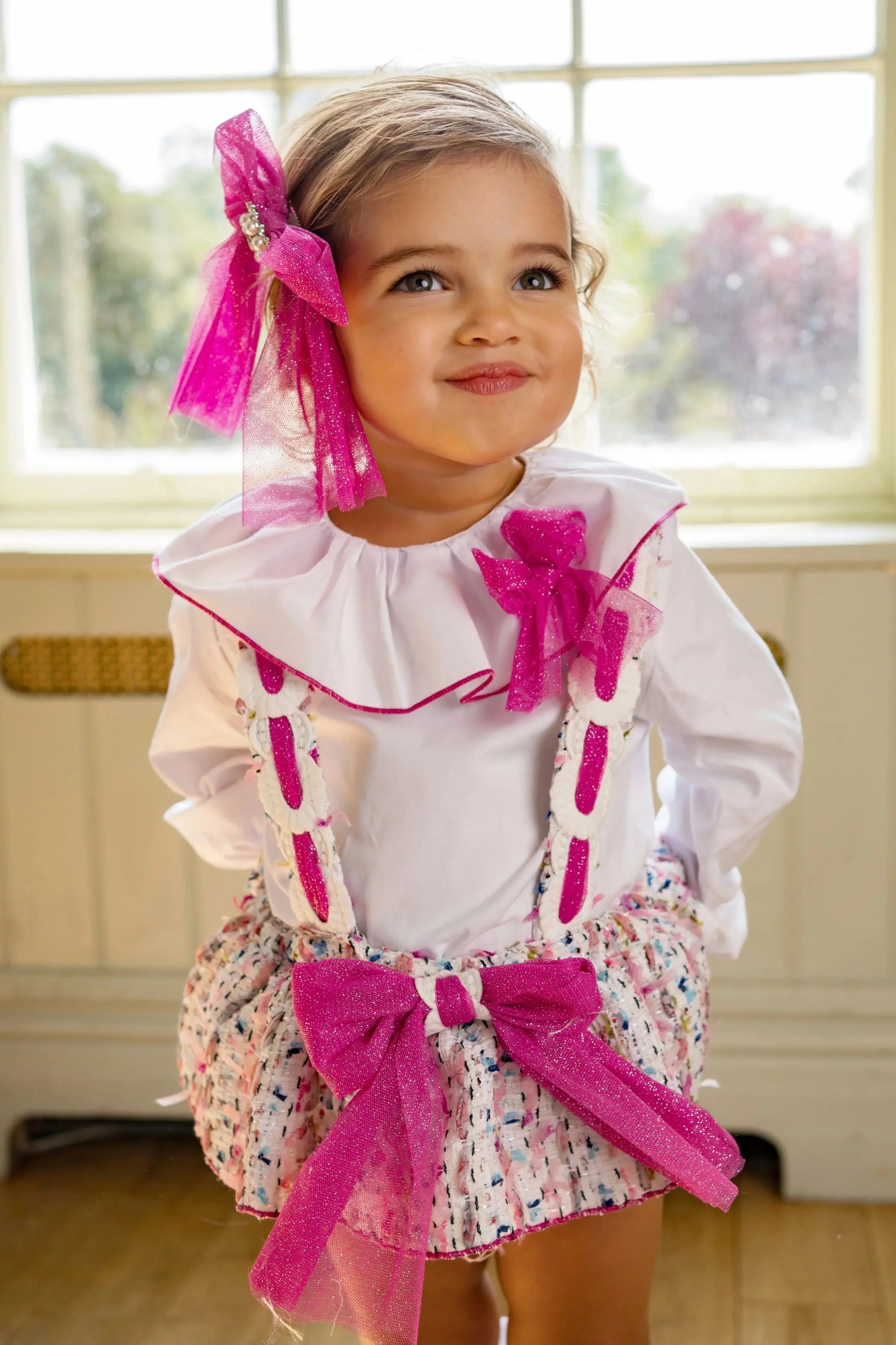 AW25 Naxos Baby Girls Hot Pink Tweed Romper Set Naxos