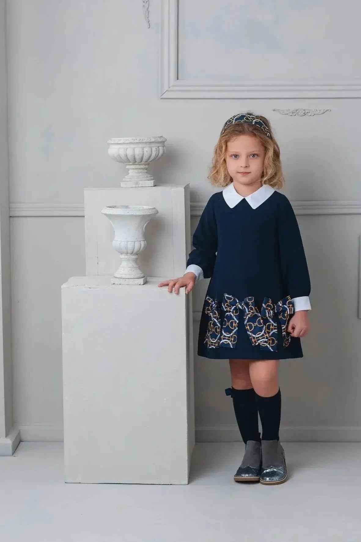 AW25 Rochy Girls Navy Chain Bow Dress
