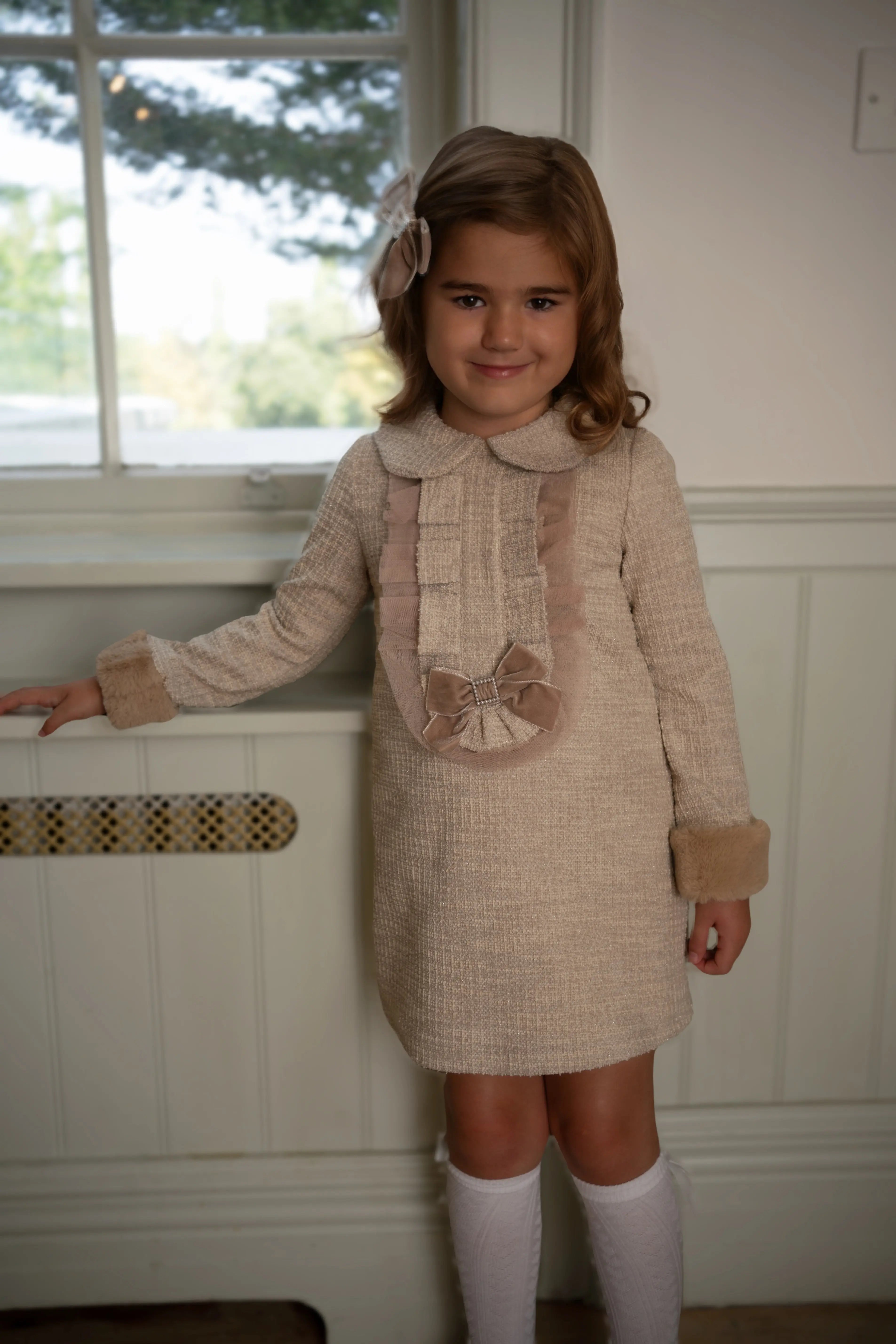 AW25 Babine Girls Beige Tweed Dress Babine