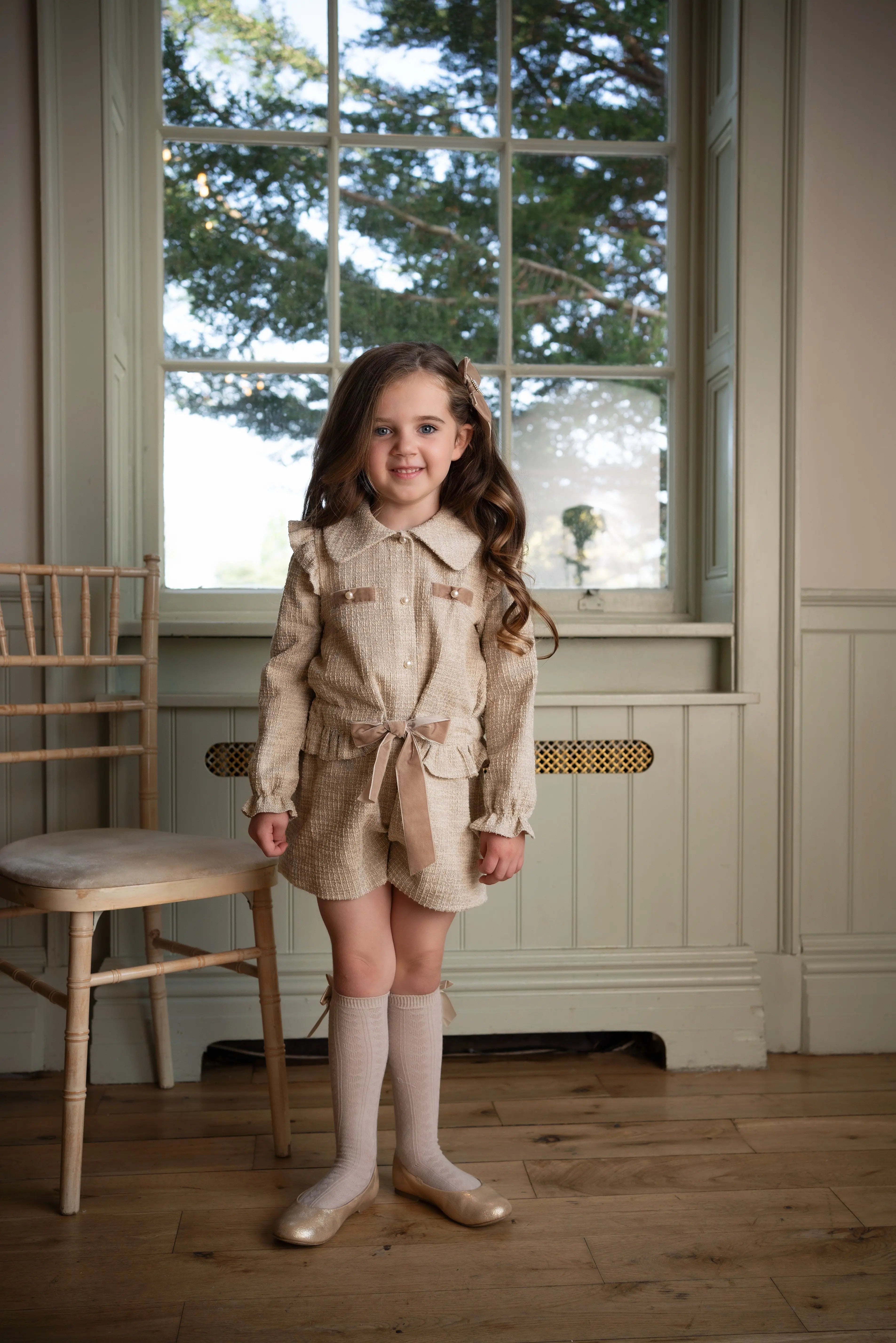 AW25 Babine Girls Beige Tweed Jumpsuit Babine