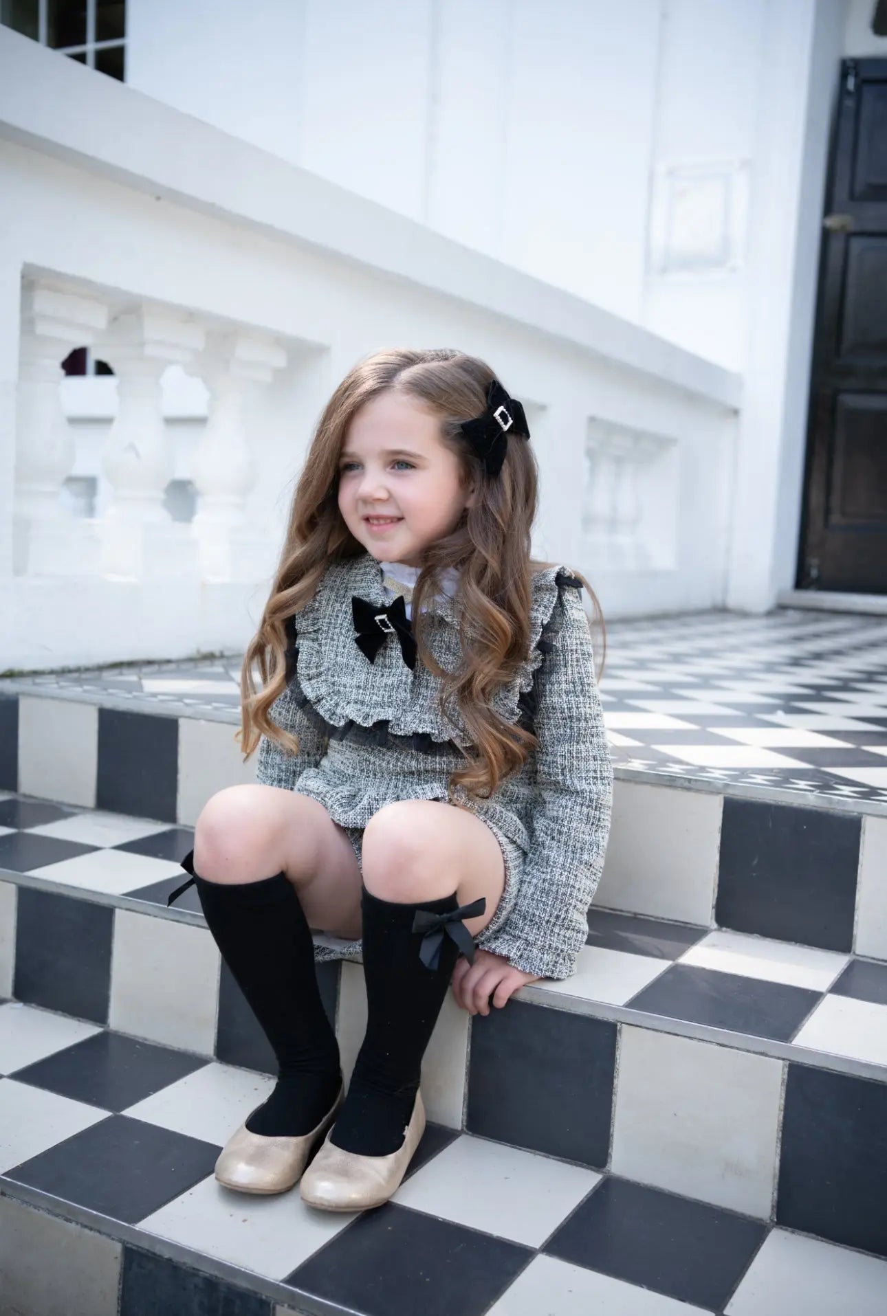 AW25 Babine Girls Black Tweed Short Set & Shirt Babine