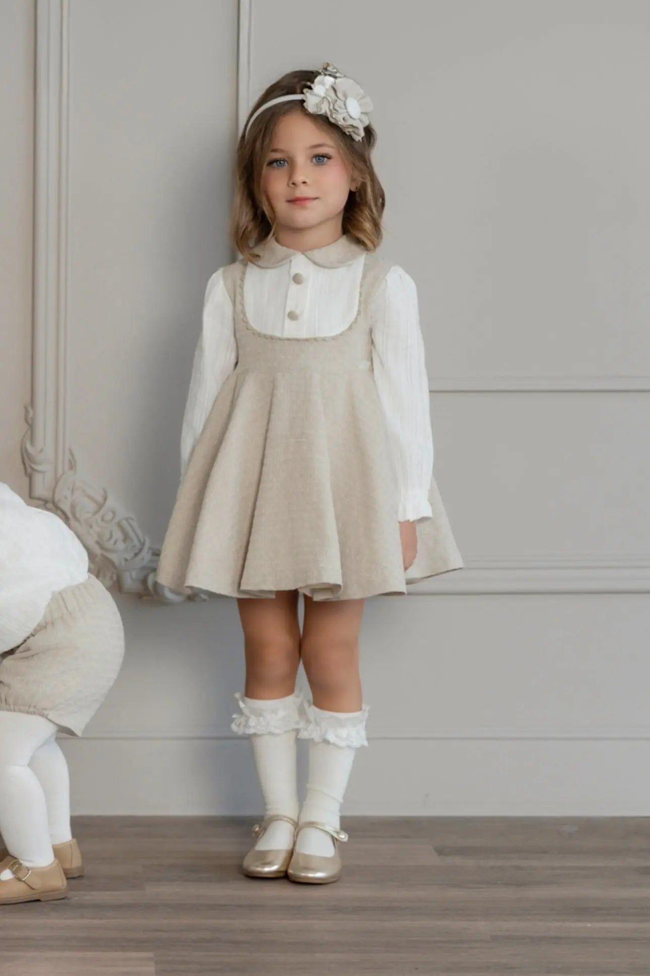 AW25 Miranda Girls Beige Pinafore Dress Miranda
