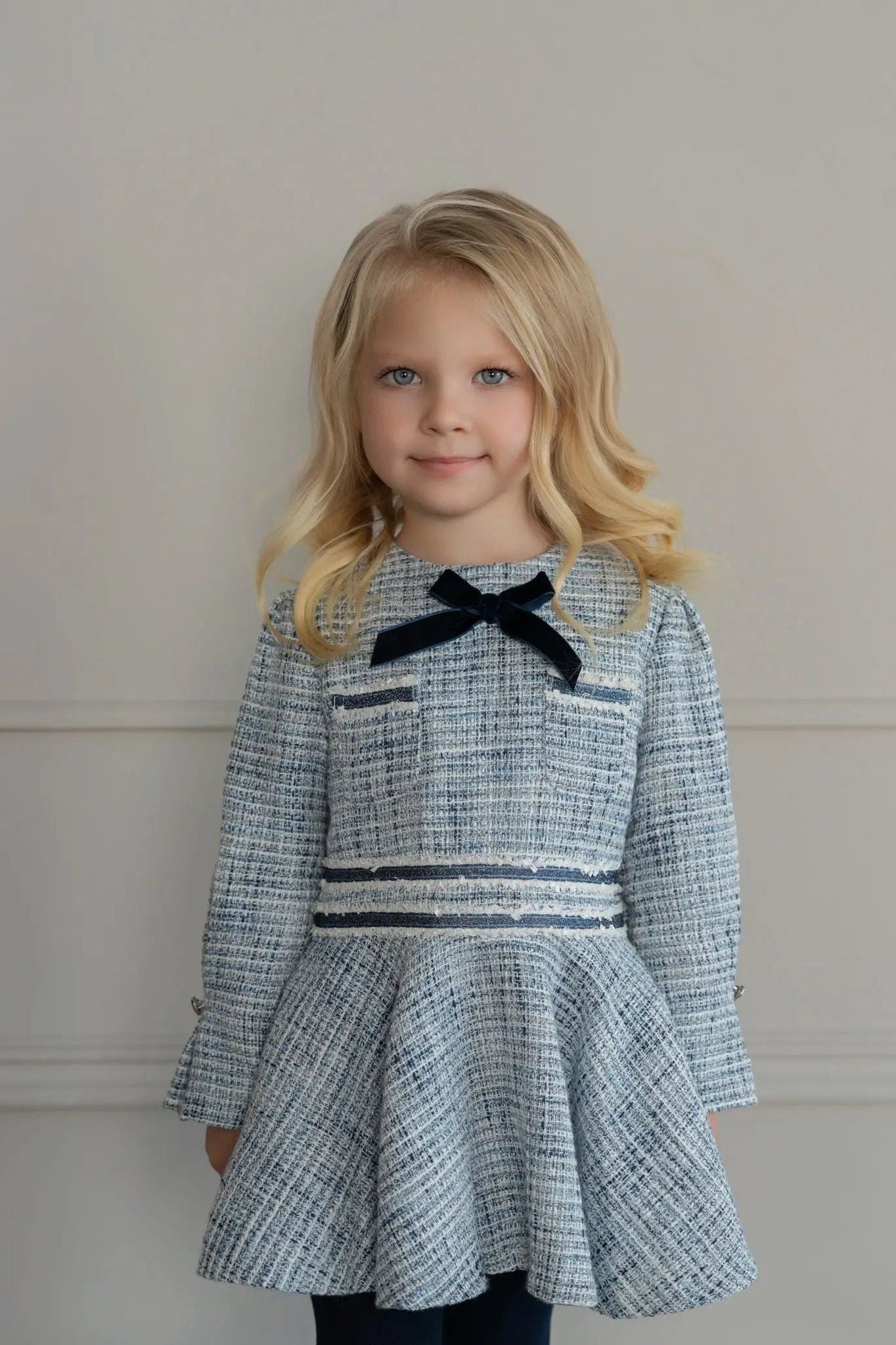 AW25 Miranda Girls Blue Tweed Dress Miranda