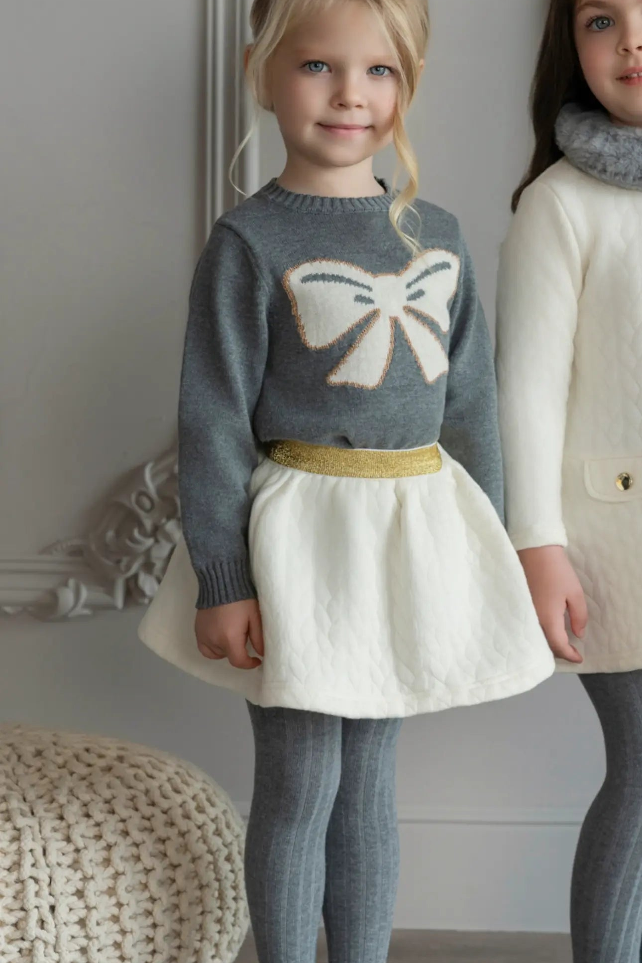 AW25 Miranda Girls Cream Quilted Skirt 3p Set Miranda