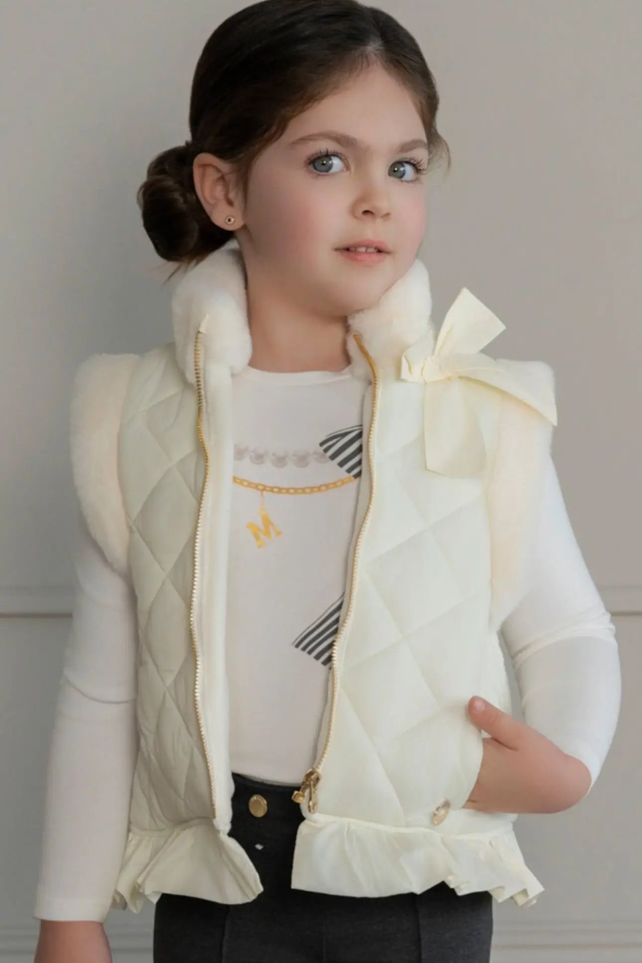 AW25 Miranda Girls Cream Quilted Skirt 3p Set Miranda