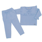 Baby girls light blue knit tracksuit with ruffled collar and drawstring pants
