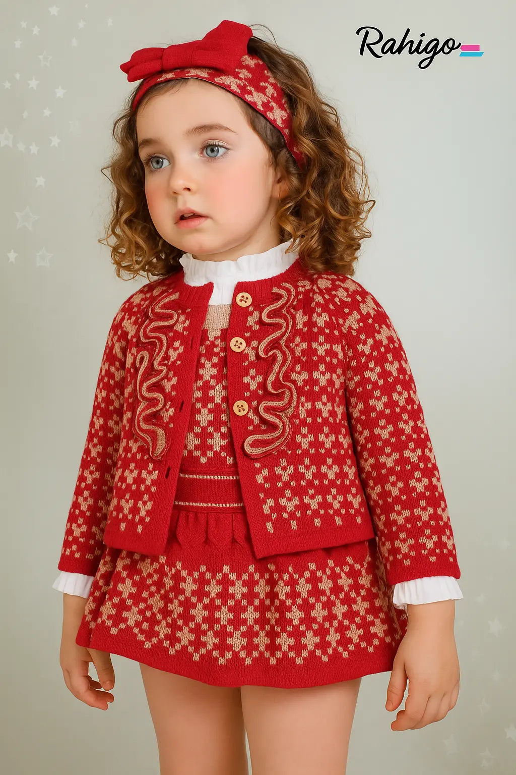 AW25 Rahigo Baby Girls Cardigan, Shirt, Pinafore, Headband & Socks Rahigo Moda Infantil