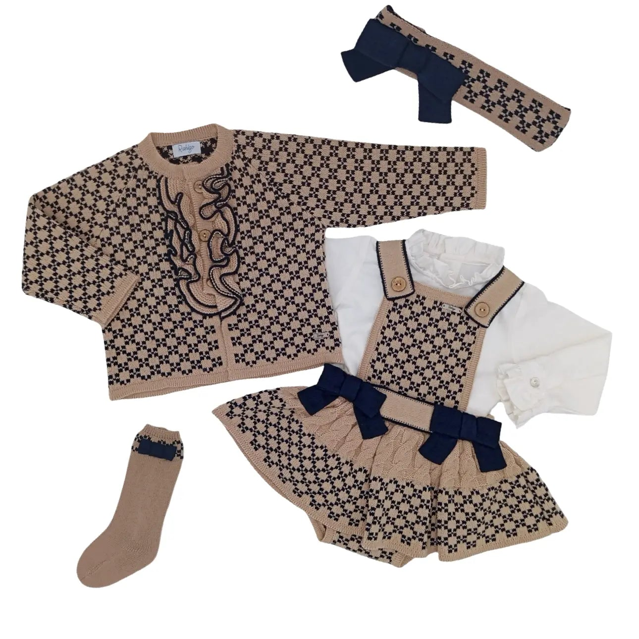 AW25 Rahigo Baby Girls Cardigan, Shirt, Pinafore, Headband & Socks Rahigo Moda Infantil
