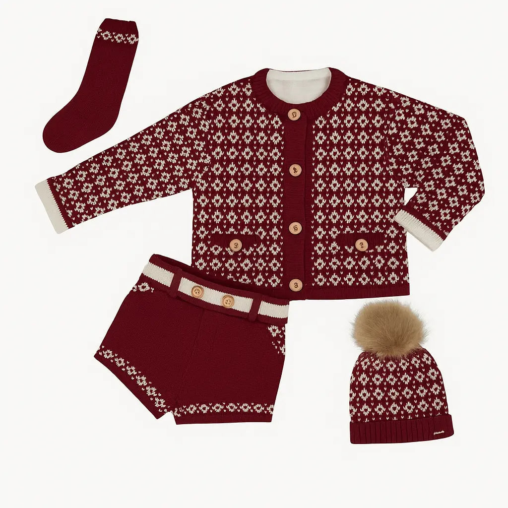 AW25 Rahigo Burgundy & Cream Boys 5p Set Rahigo Moda Infantil