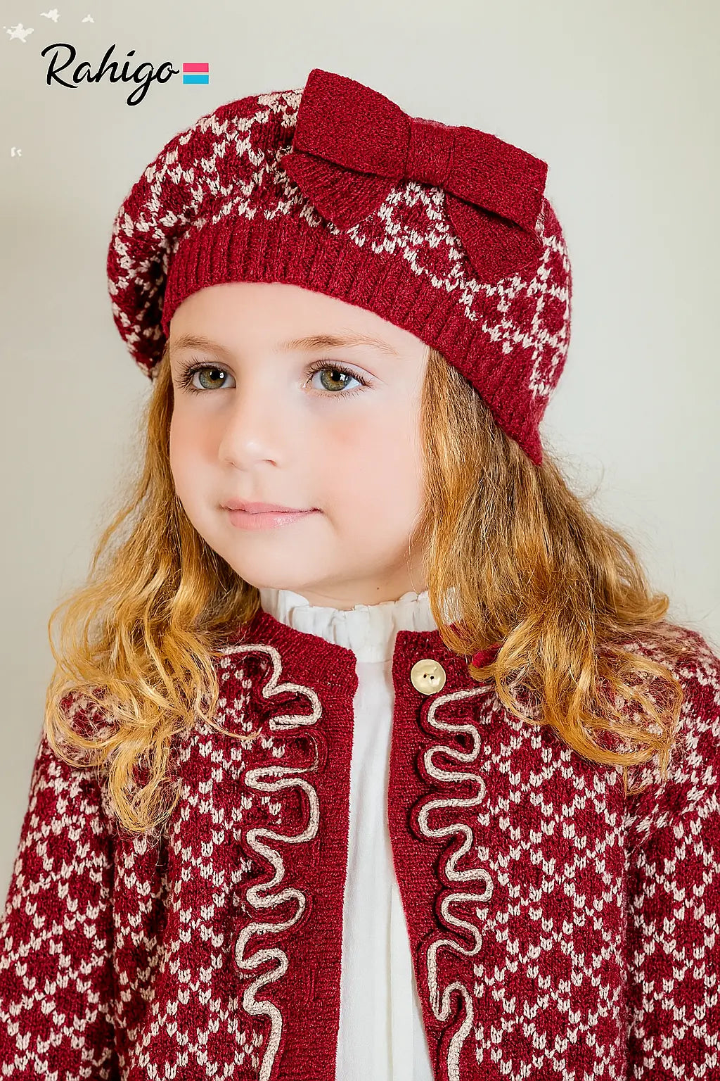 AW25 Rahigo Burgundy & Cream Girls Set, Socks & Beret Hat Rahigo Moda Infantil