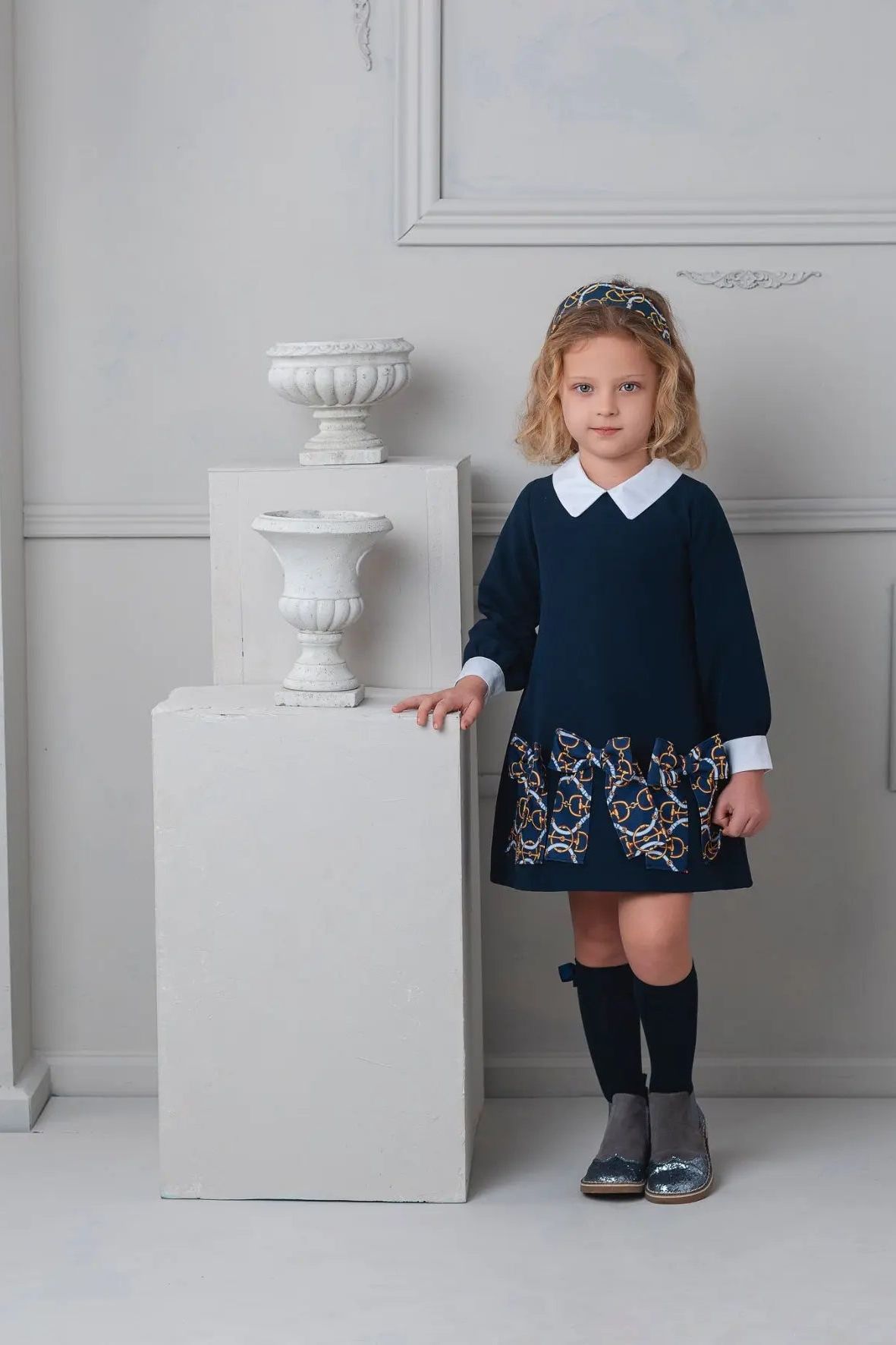 AW25 Rochy Girls Navy Chain Bow Dress Rochy