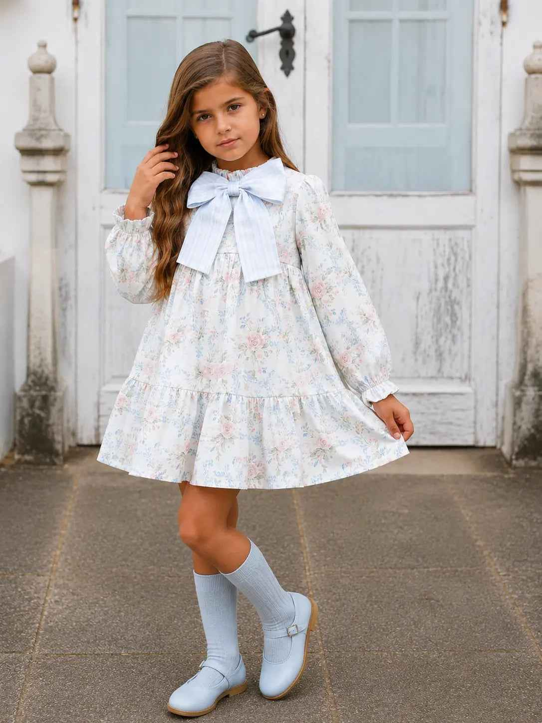 AW26 Dainty Delilah Blue Floral Puff Dress