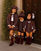 AW26 Rahigo Burgundy Knit Skirt Set with Cardigan, Beret & Socks Rahigo Moda Infantil
