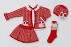 AW26 Rahigo Red Knit Skirt Set with Cardigan, Beret & Socks