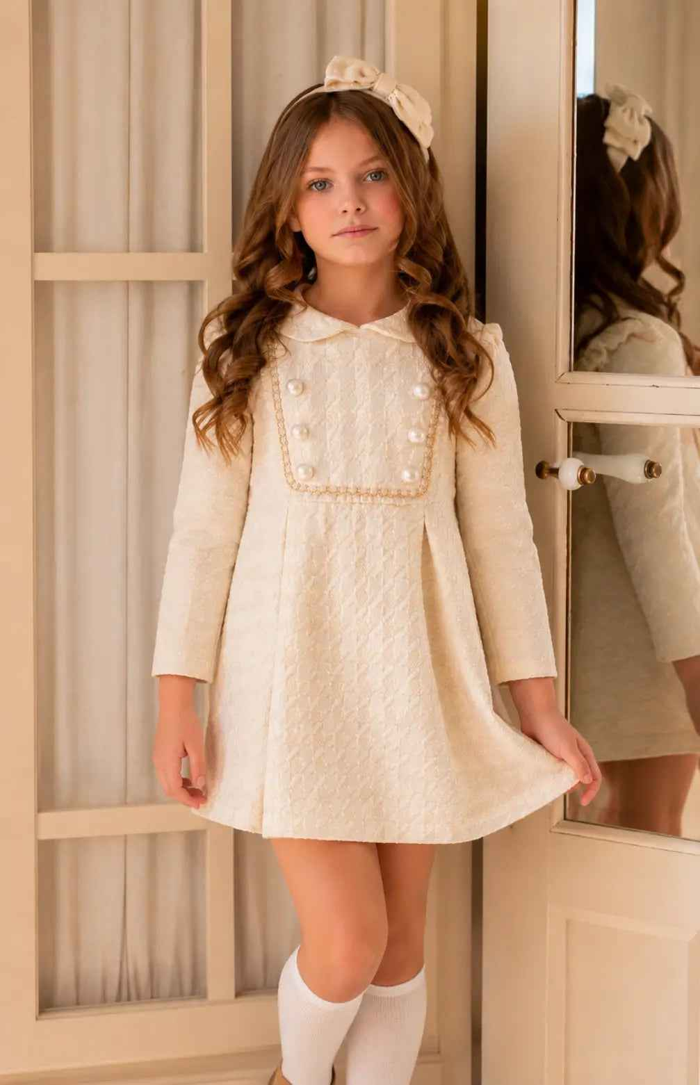 AW26 Rochy Girls Ivory Pearl Detail Dress