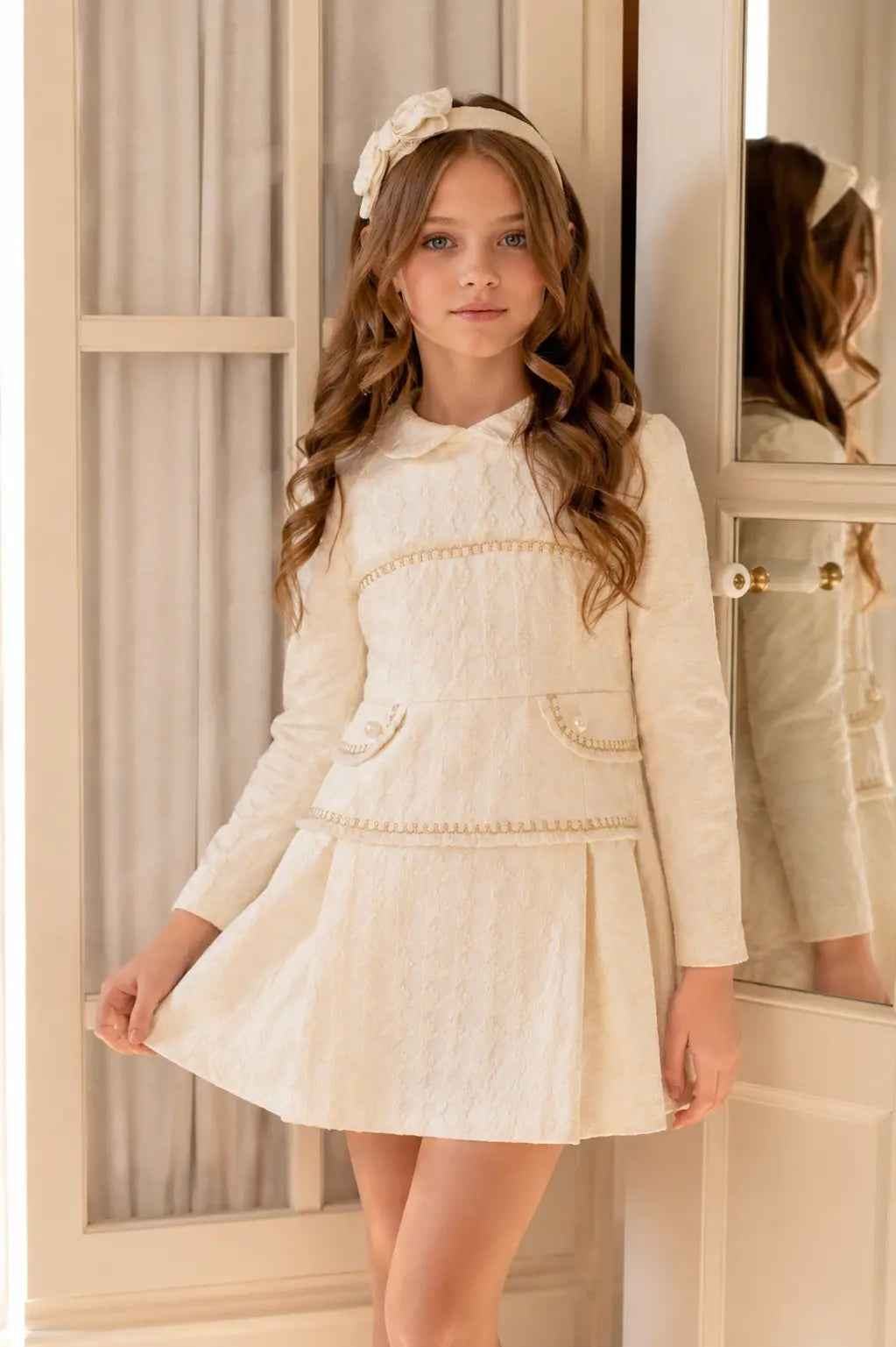 AW26 Rochy Girls Ivory Textured Peplum Dress